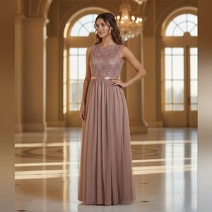 Candalite Elegant Gown Blush Pink Maxi Dress XL Nwt Sequins Floral Lace